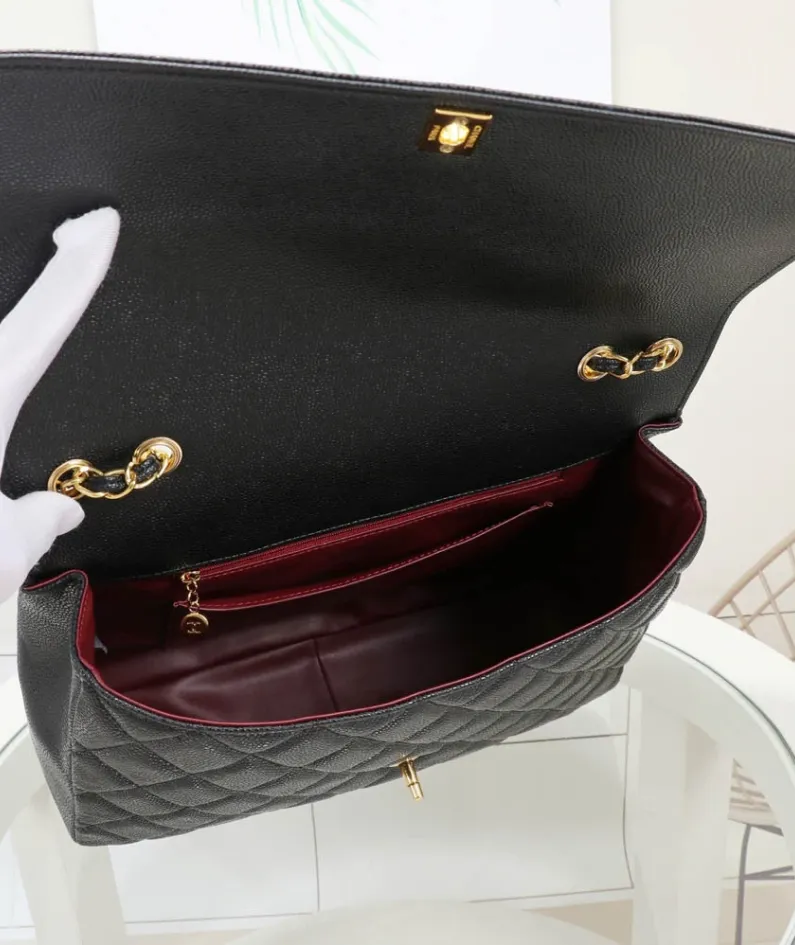 Chanel One Shoulder Crossbody Gold Buckle Size:33*23*9