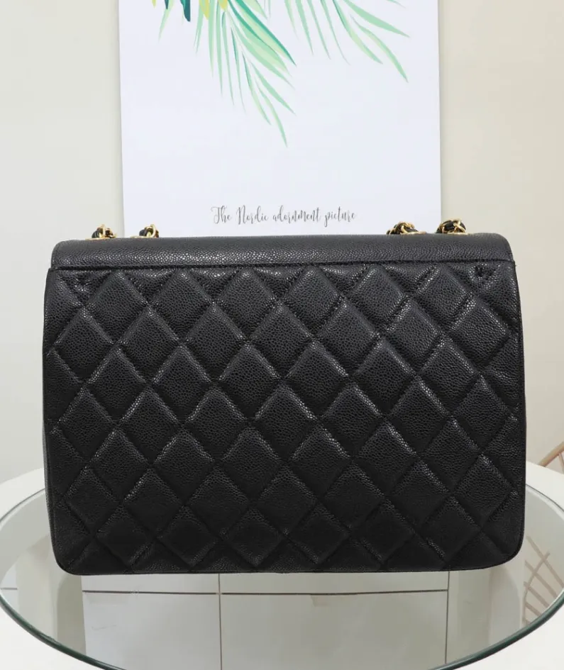 Chanel One Shoulder Crossbody Gold Buckle Size:33*23*9