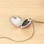Embroidered peach heart fabric and leather