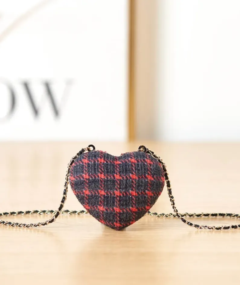 Embroidered peach heart fabric and leather