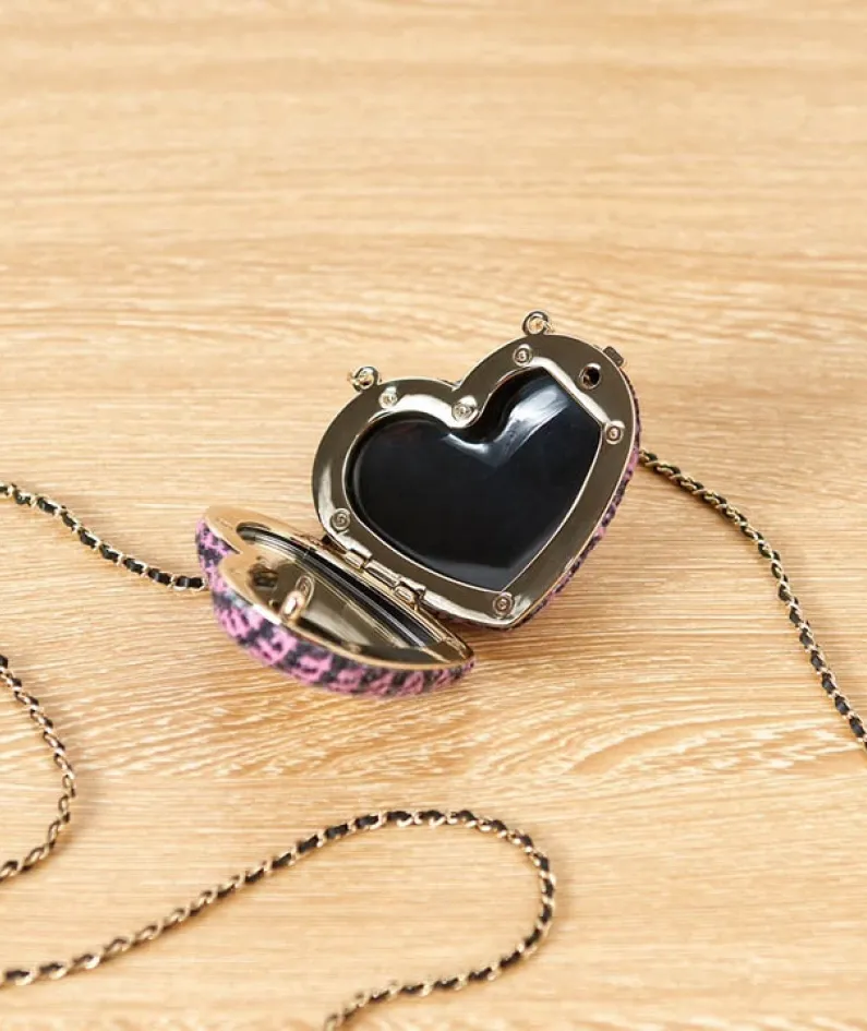 Embroidered peach heart fabric and leather