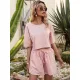 Women Summer Pink Athleisure Short Sleeve T-Shirt Two Piece Suit With Shorts Casual Fashion Loose Athflow Style Set