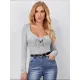 Women Fashion Stretch Long Sleeve T-shirt With Bow Casual Ribbed Knitted Elastic Tops Solid Basic Square Collar Slim Skinny Tees