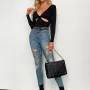 Women Fashion Hollow Out Ribbed Knitted Elastic Long Sleeve T-shirt Casual Solid Stretch V-Collar Tops Slim Skinny Tees