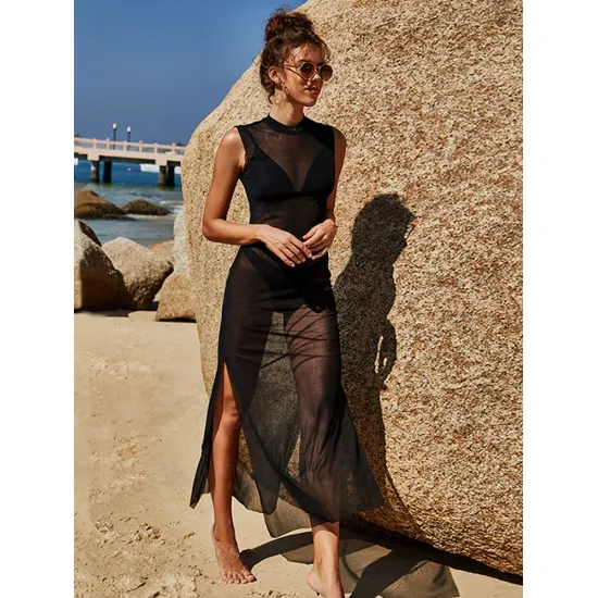 Sexy Black Beachwear Beach Cover Up Dress Tunic Long Pareos Bikinis Cover Ups Swim Cover Up Robe Plage