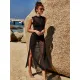 Sexy Black Beachwear Beach Cover Up Dress Tunic Long Pareos Bikinis Cover Ups Swim Cover Up Robe Plage