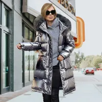  2021 Women New  Winter Thicken Warm Long Parka Coat  Hooded Fashion Design With Fur Collar Long-Sleeved Slim-fit Padded