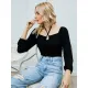 Women Fashion Backless Halter Long Sleeve T-shirt Casual Solid Loose Tops Black Tees