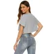 Women Summer Fashion Casual Grey Crop T-Shirt Basic O-Neck Bare Midriff Tops Loose Short Sleeve Tees