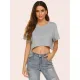 Women Summer Fashion Casual Grey Crop T-Shirt Basic O-Neck Bare Midriff Tops Loose Short Sleeve Tees