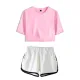 Women Summer Athleisure T-Shirt Two Piece Suit With Shorts Sporty Crop Tees Casual Fashion Loose Athflow Bare Midriff Set