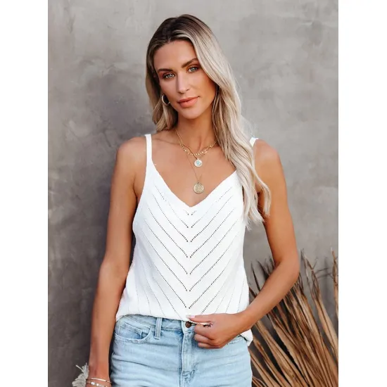 V-Neck Halter Sexy Hollow Out Knitted Camisole 2021 Summer Women Clothing Off-Shoulder Solid Color Sleeveless Camis Tanks Tops