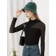 Women Black Sexy Asymmetrical Transparent Gauze Lace Tops Patchwork Long Sleeve T-shirt Stand Collar Mesh Slim Tees