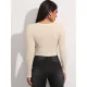 Women Casual Long Sleeve T-shirt With Button Fashion Solid Ribbed Knitted Elastic Cardigan Stretch Slim Skinny Tees Tops