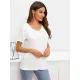 Women Summer Casual Solid Short Sleeve T-Shirt Basic V-Neck Tops Fashion White Black Regular Tees