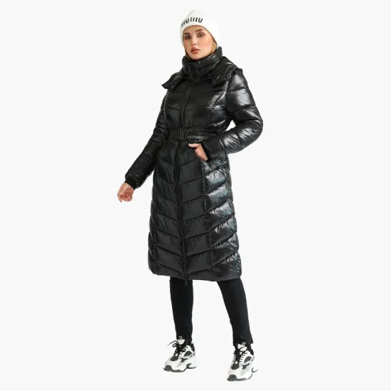  Winter Windproof Long Parkas Coats For Women Casual Black Thick Warm Puffer Jackets With Belt Fashion Hooded Outerwear