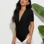 Women Summer Casual Solid Basic Black Blue Skinny Bodysuit  Lady Fashion V-neck Short Sleeve Rompers Jumpsuits Bodycon Tops Tees
