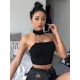 Women Sexy Gothic Punk Style Choker Halter Top Fashion Skinny Slim Cami Backless Buckle Top Summer Tank Tops Tube Crop Tops