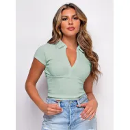 Ribbed Knitted Series Women Summer Candy Colors Ribbed Knitted Elastic Polo Shirt Casual Fashion Skinny Crop Tees Ribbed Knitted Series Women Summer Candy Colors Ribbed Knitted Elastic Polo Shirt Casual Fashion Skinny Crop Tees