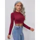 Solid Skinny Basic Women Long Sleeve T-shirt Casual Solid Fashion Warm Crop Tops O-Collar Soft Slim Bare Midriff Tees