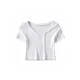 Ribbed Knitted Series Women Summer Simple Ribbed Knitted Elastic Crop T-Shirt Casual Fashion Skinny Breathable Bare Midriff Tees