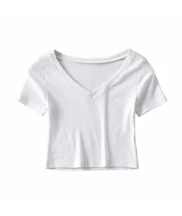 Ribbed Knitted Series Women Summer Simple Ribbed Knitted Elastic Crop T-Shirt Casual Fashion Skinny Breathable Bare Midriff Tees Ribbed Knitted Series Women Summer Simple Ribbed Knitted Elastic Crop T-Shirt Casual Fashion Skinny Breathable Bare Midriff Tees