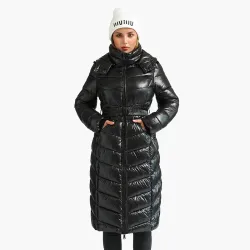  Winter Windproof Long Parkas Coats For Women Casual Black Thick Warm Puffer Jackets With Belt Fashion Hooded Outerwear