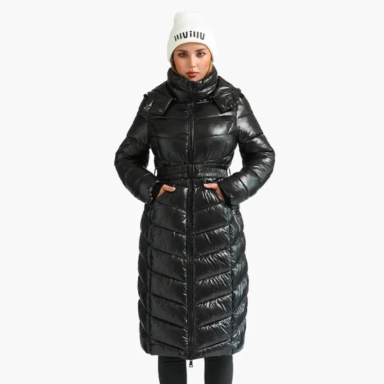  Winter Windproof Long Parkas Coats For Women Casual Black Thick Warm Puffer Jackets With Belt Fashion Hooded Outerwear