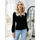 Women Fashion Backless Halter Long Sleeve T-shirt Casual Solid Loose Tops Black Tees