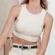 Women Sexy Solid Tank Tops Ribbed Knitted Elastic Crop Top Off Shoulder Stretch Vest Ruched Drawstring Adjustable Length Tee