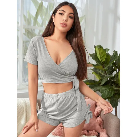 Women Summer Athleisure Homewear Crop T-Shirt Two Piece Suit With Shorts Casual Fashion Loose Athflow Bare Midriff Tees Set