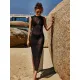 Sexy Black Beachwear Beach Cover Up Dress Tunic Long Pareos Bikinis Cover Ups Swim Cover Up Robe Plage