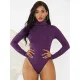 Women Spring Summer Casual Solid Basic Skinny Bodysuit  Lady Fashion Turtleneck Long Sleeve Rompers Jumpsuits Bodycon Tops Tees