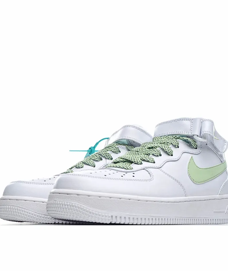 Nike Air Force 1 Mid Mid Top White and Green Reflective Gypsophila