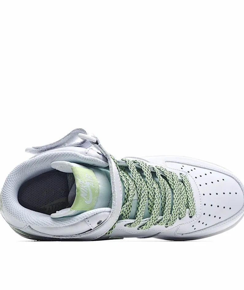 Nike Air Force 1 Mid Mid Top White and Green Reflective Gypsophila