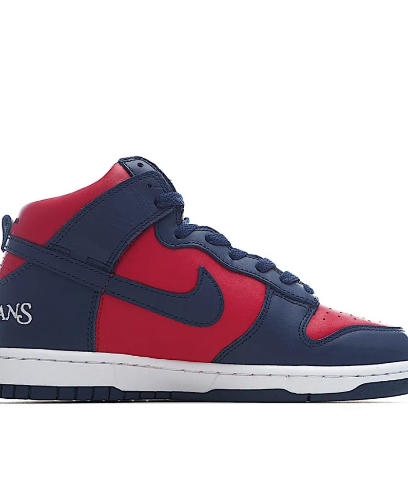 Supreme x Nike SB Dunk High "By Any Means" Red and Blue Sneakers