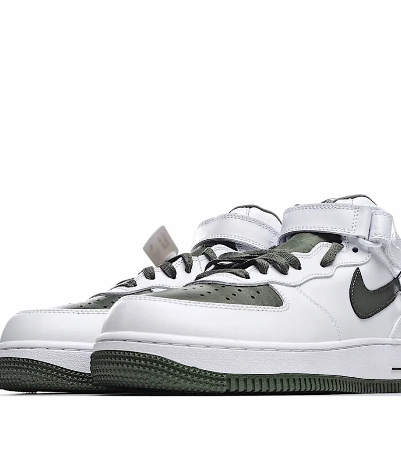 Nike Air Force 1 MID White and Green Mid-Top Sneakers