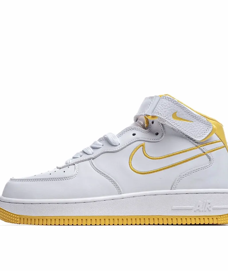 Nike Air Force1 White and Yellow Mid Top