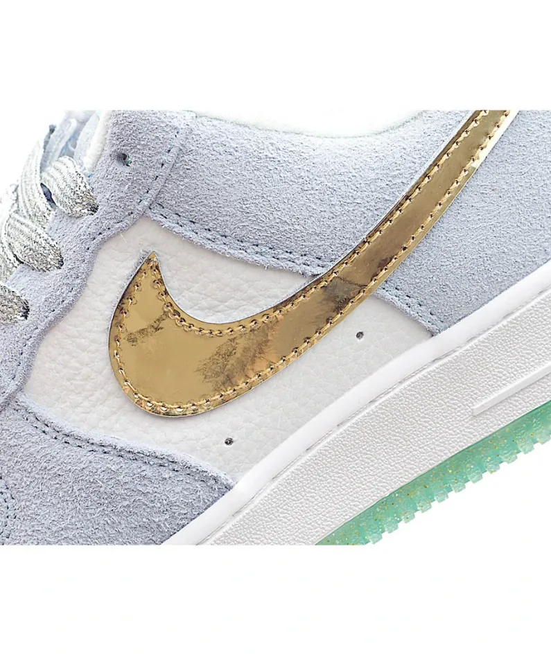 NikeAir Force 1 Low Top White Blue Gold