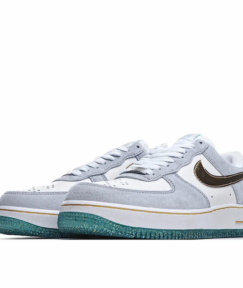 Nike Air Force 1 Low Top White, Blue and Gold