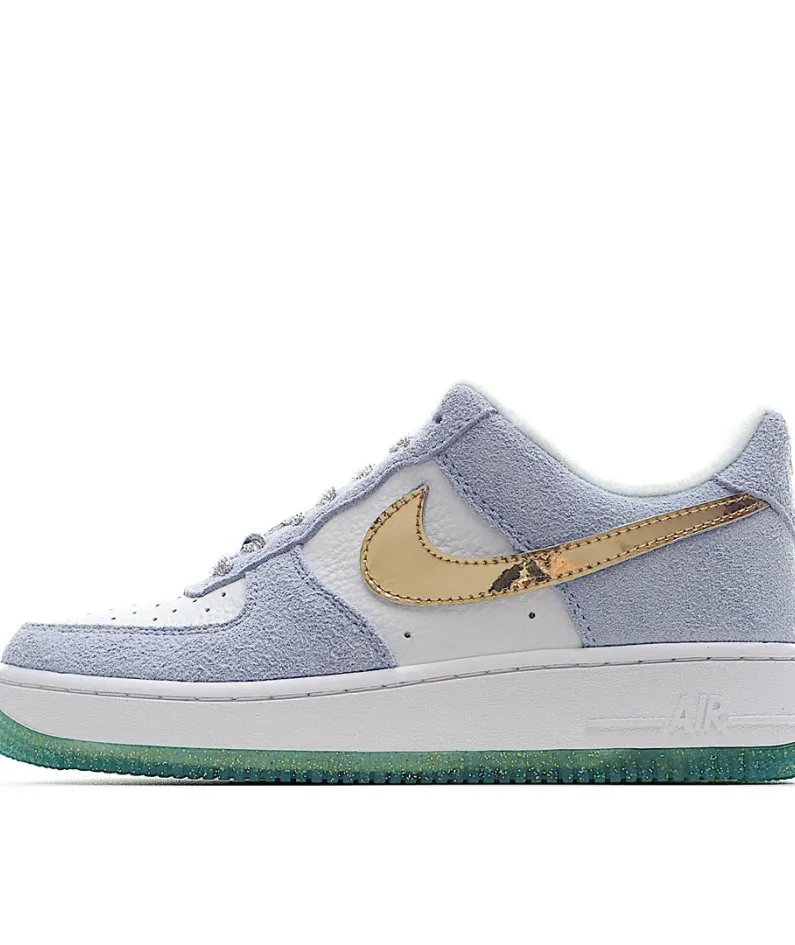 NikeAir Force 1 Low Top White Blue Gold