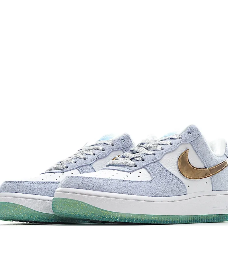NikeAir Force 1 Low Top White Blue Gold