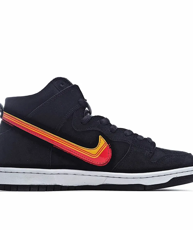Nike SB DunkHigh Black Orange Yellow Hook High Cut