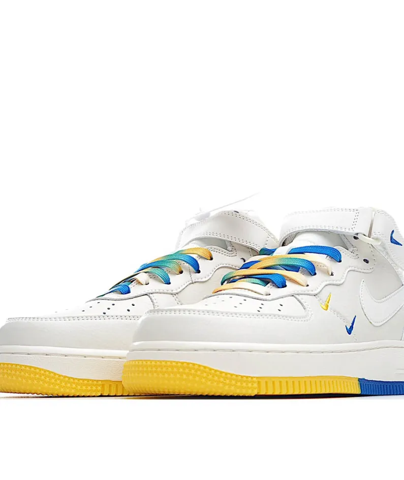 Nike Air Force 1 Mid07 Beige and Yellow Mid-Top Sneakers