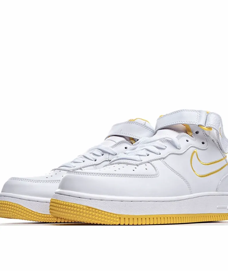 Nike Air Force1 White and Yellow Mid Top