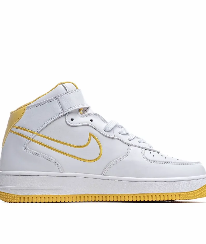 Nike Air Force1 White and Yellow Mid Top
