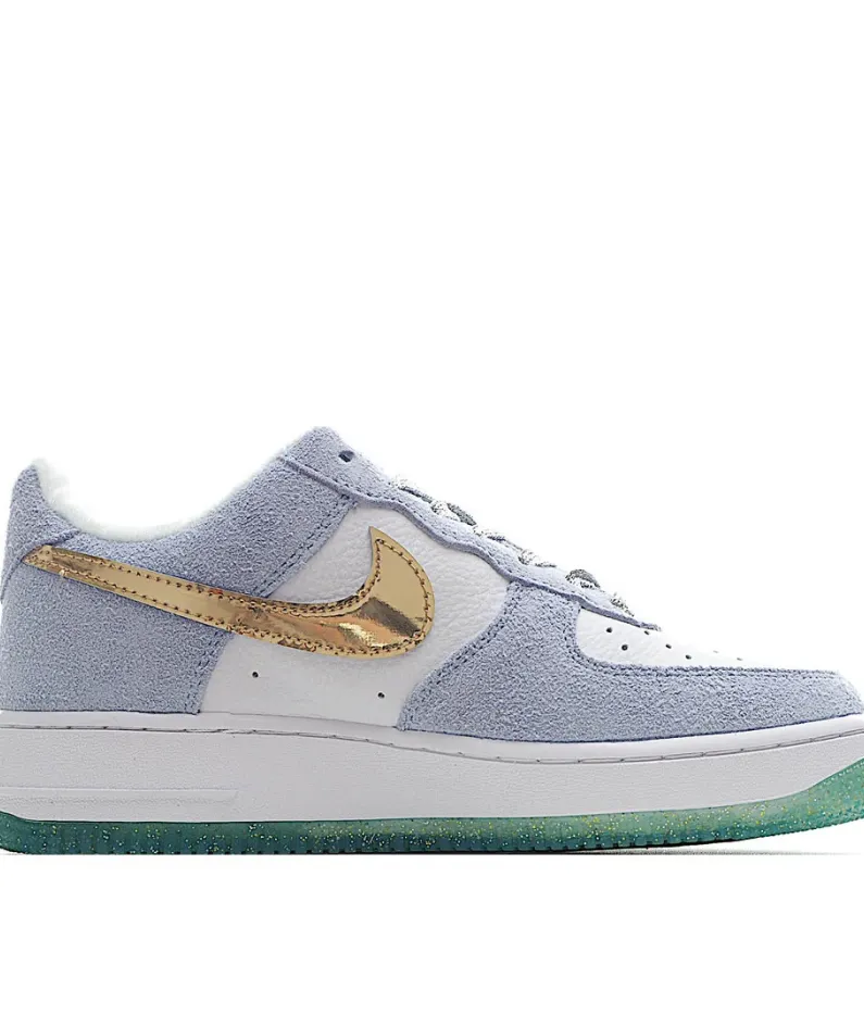 NikeAir Force 1 Low Top White Blue Gold
