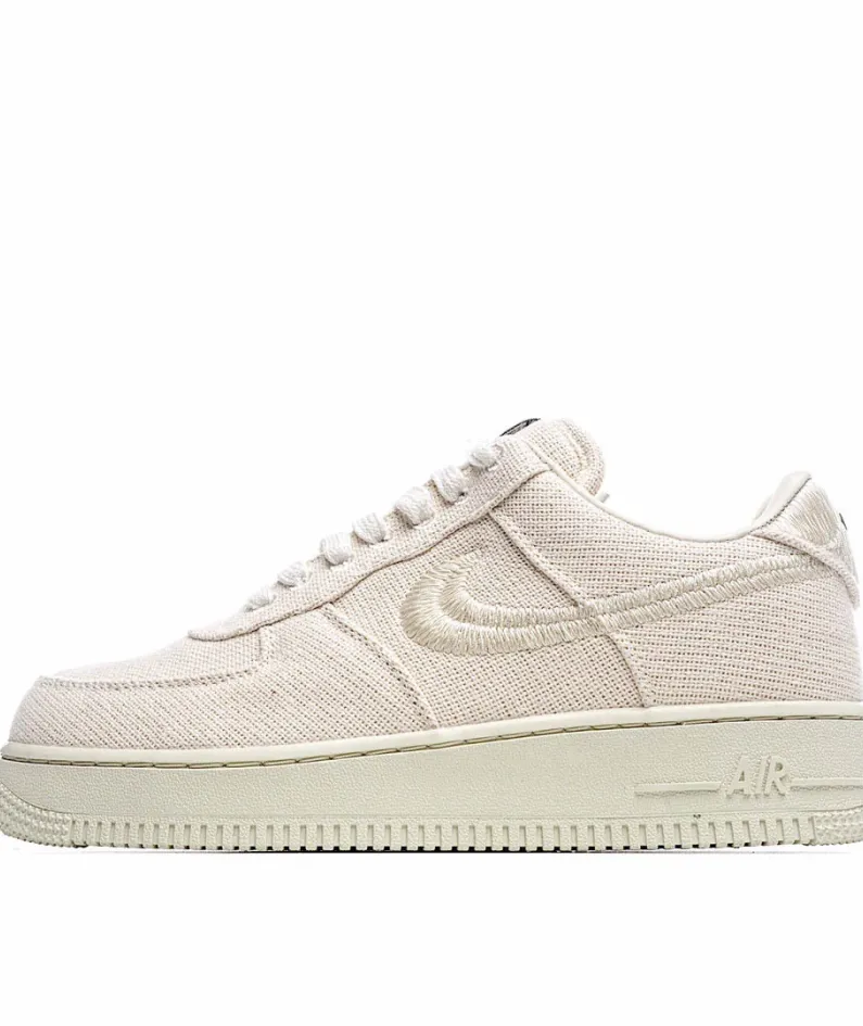 Stussy x Nike Air Force 1 Low Off-White Linen Embroidered Hook