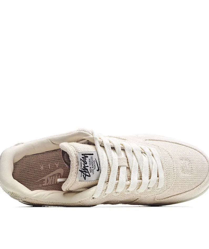 Stussy x Nike Air Force 1 Low Off-White Linen Embroidered Hook
