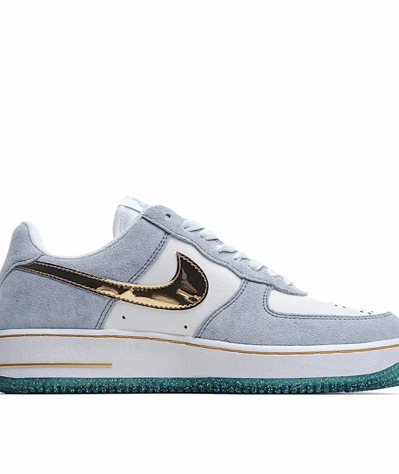 Nike Air Force 1 Low Top White, Blue and Gold